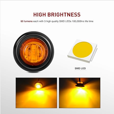 Luces LED redondas ámbar de 3/4 de pulgada para señalización (10 piezas)