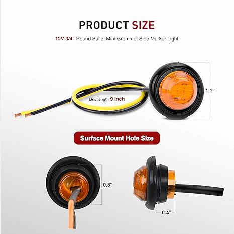 Luces LED redondas ámbar de 3/4 de pulgada para señalización (10 piezas)