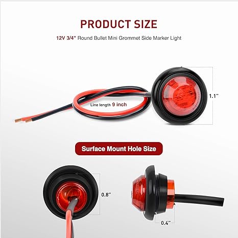 Luces LED redondas roja de 3/4 de pulgada para señalización (10 piezas)