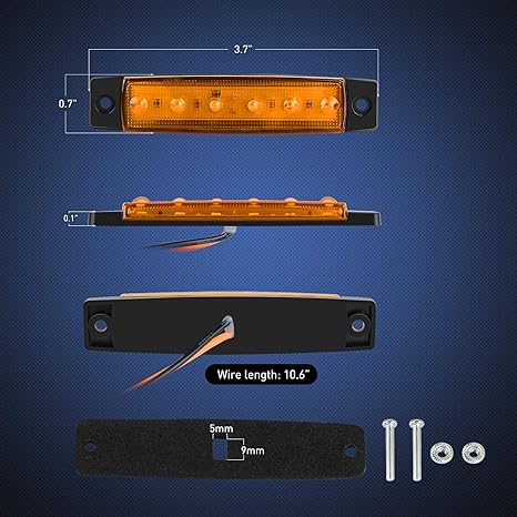 Luces de señalización lateral ámbar de 3.8 pulgadas con 6 LEDs (10 piezas)