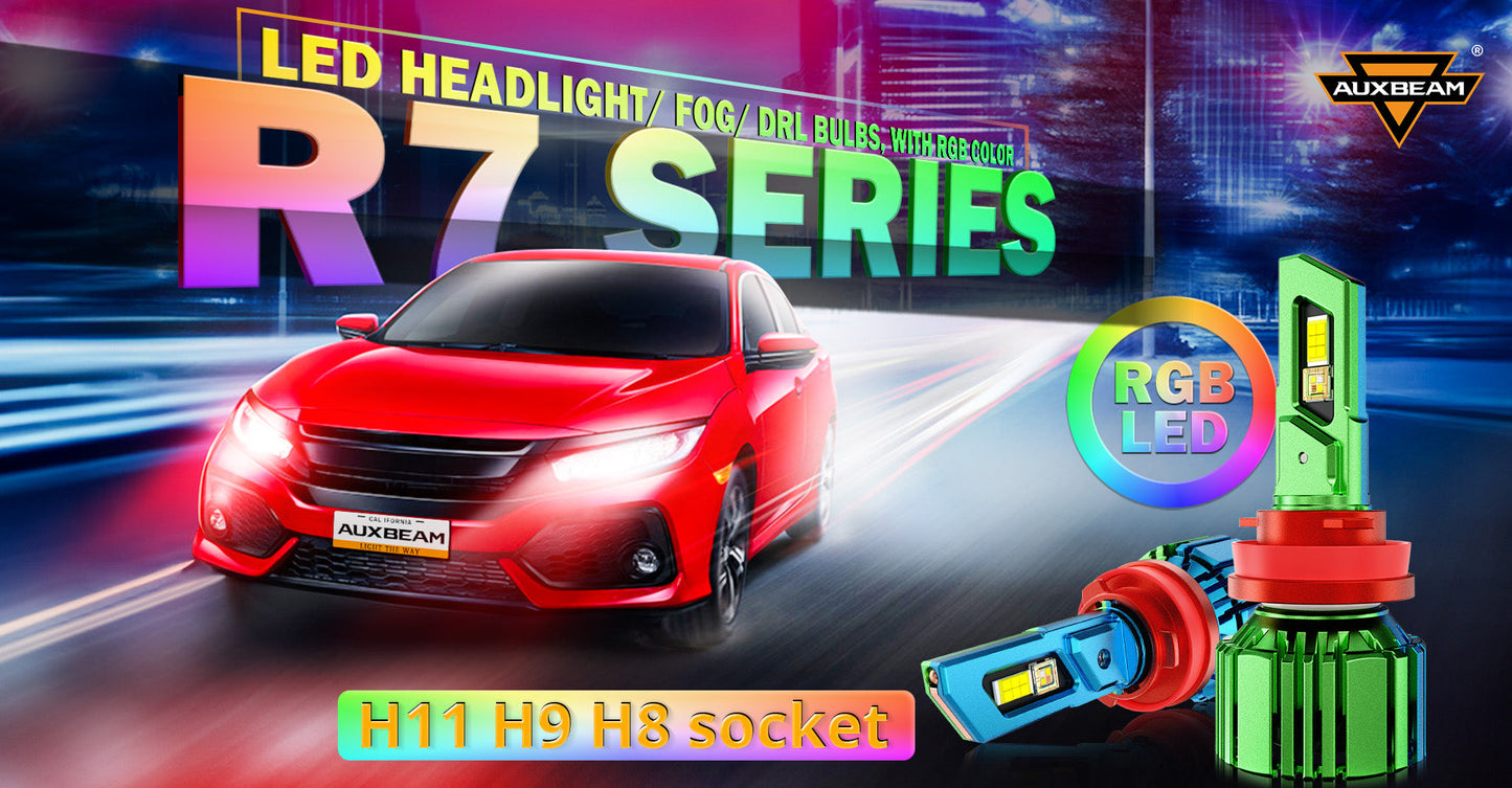 H11/H9/H8 Bombillos LED RGB para Faros / DRL / Luces Antiniebla R7 Serie 70W 25000LM 6500K Blanco Frío + Control Remoto RGB