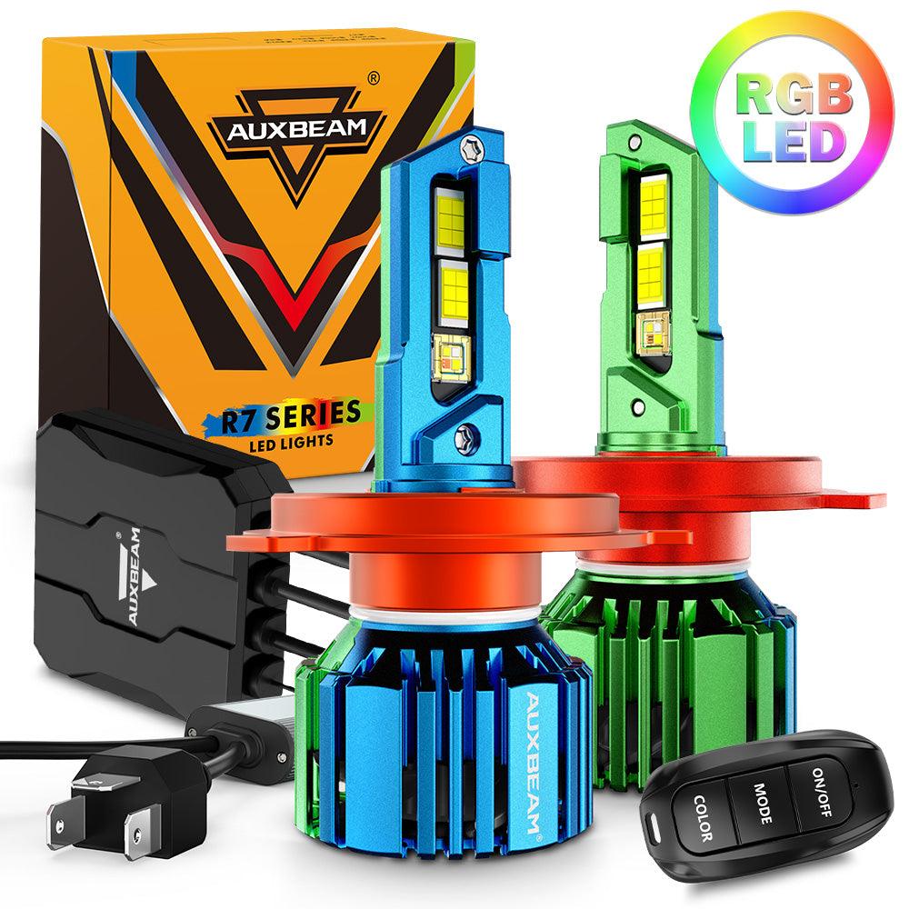 H4/9003 Bombillos LED RGB para Faros. DRL / Luces R7 Serie 70W 25000LM 6500K Color Blanco + Control Remoto RGB