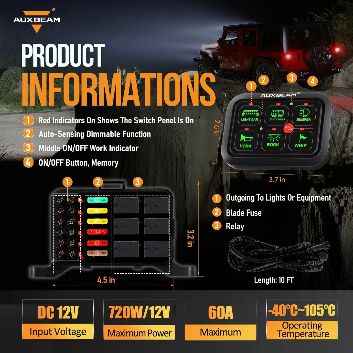 BC60 Panel de Interruptores LED de 6 Grupos – Controlador de Luces Off-Road (Verde)