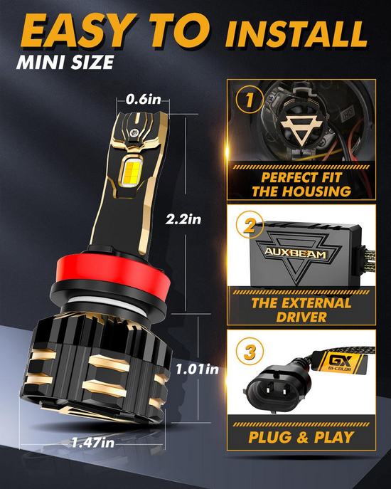 H11/H9/H8/H16JP Bombillas LED para Luces Antiniebla/Luces de Baja Intensidad 110W 25000LM GX Serie Bi-Color de Alta Potencia y Brillo con Cambio de Color Dual